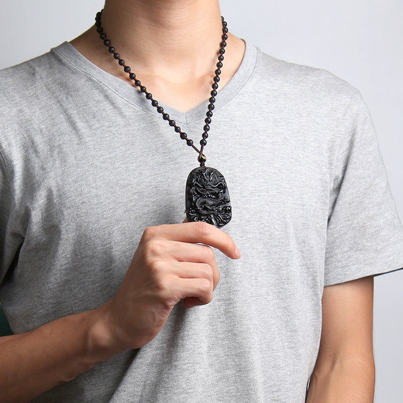 Dragon Natural Obsidian Necklace - A Herald of Success and Prosperity