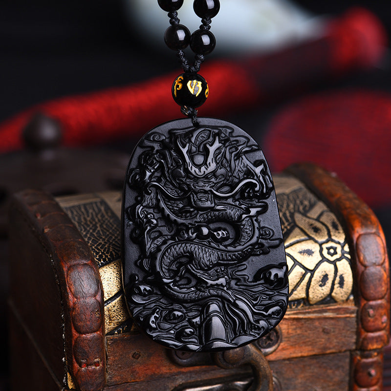 Dragon Natural Obsidian Necklace - A Herald of Success and Prosperity