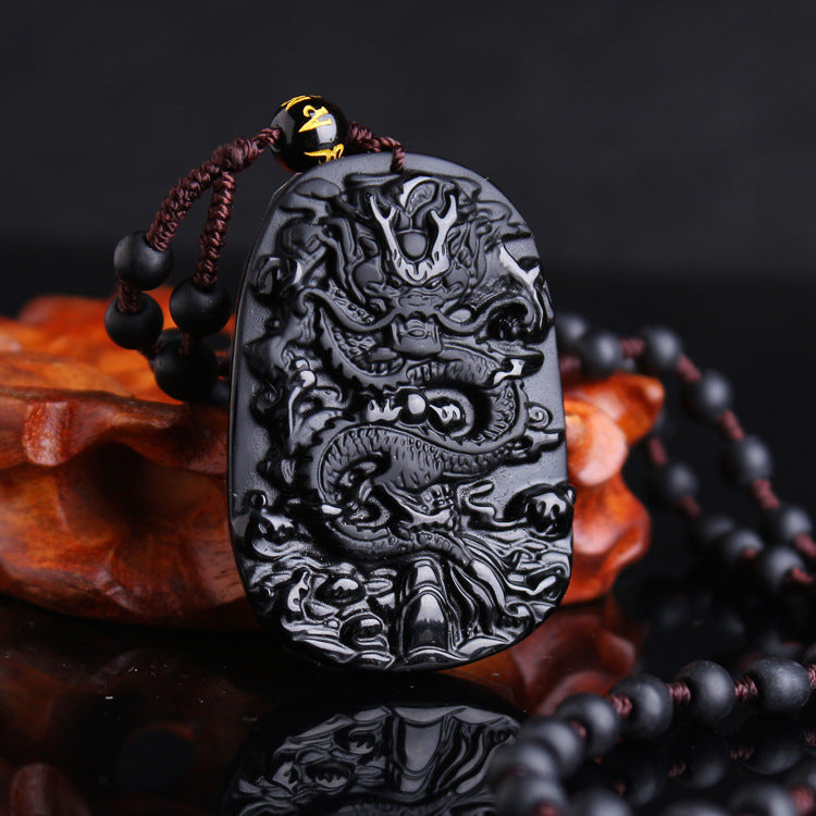 Dragon Natural Obsidian Necklace - A Herald of Success and Prosperity