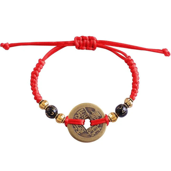 Lucky Chinese Coin Red Cord - Feng Shui Charm for Prosperity