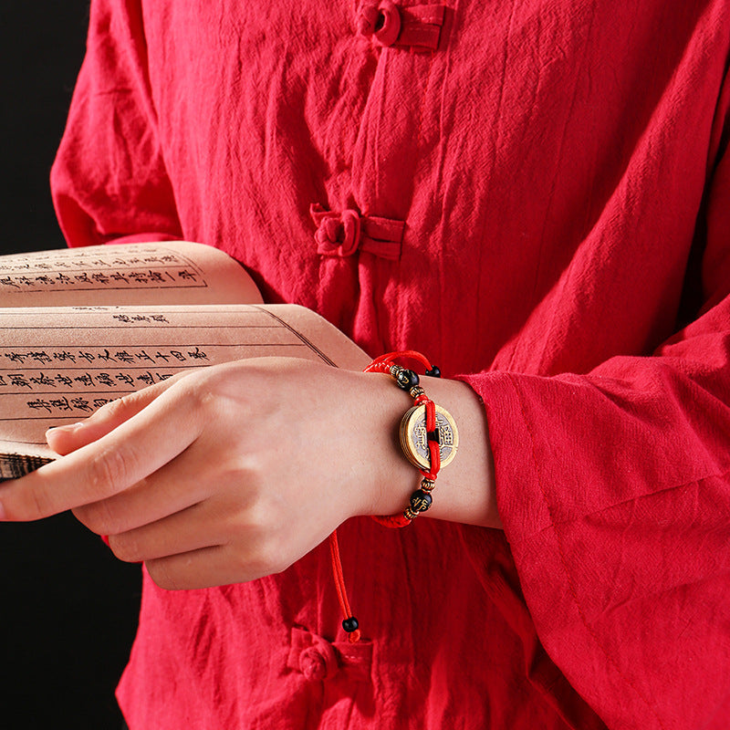 Lucky Chinese Coin Red Cord - Feng Shui Charm for Prosperity