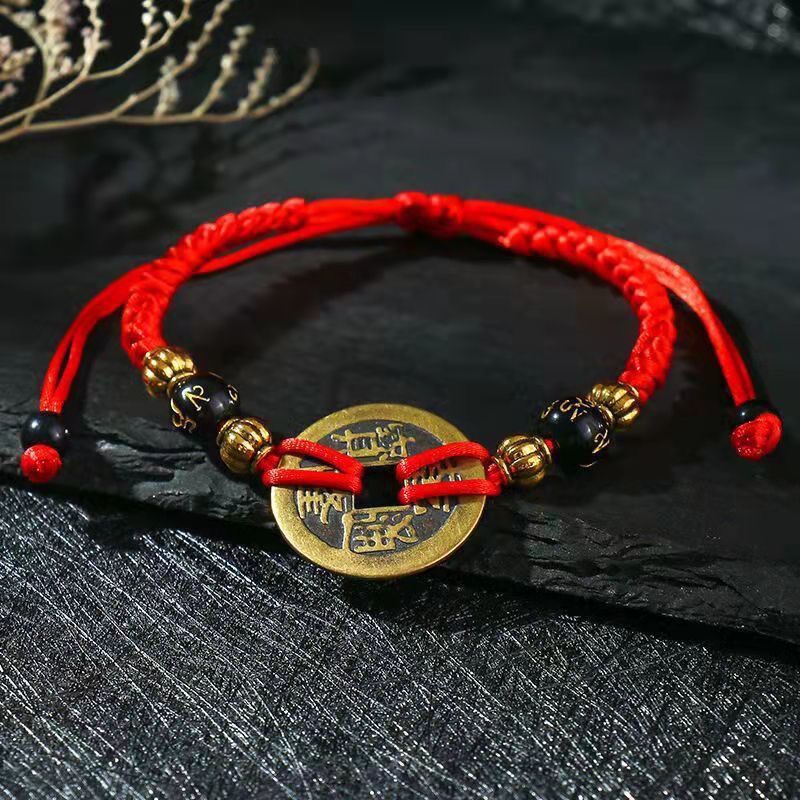 Lucky Chinese Coin Red Cord - Feng Shui Charm for Prosperity