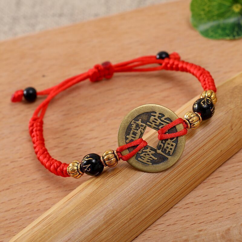 Lucky Chinese Coin Red Cord - Feng Shui Charm for Prosperity