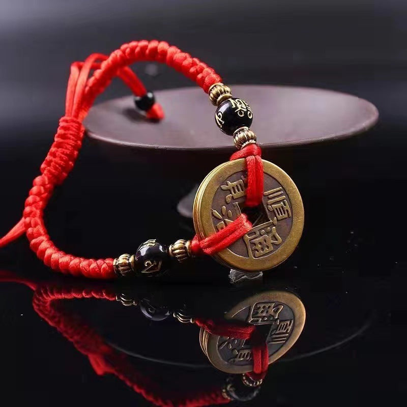 Lucky Chinese Coin Red Cord - Feng Shui Charm for Prosperity