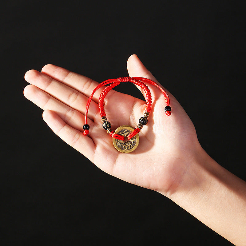 Lucky Chinese Coin Red Cord - Feng Shui Charm for Prosperity